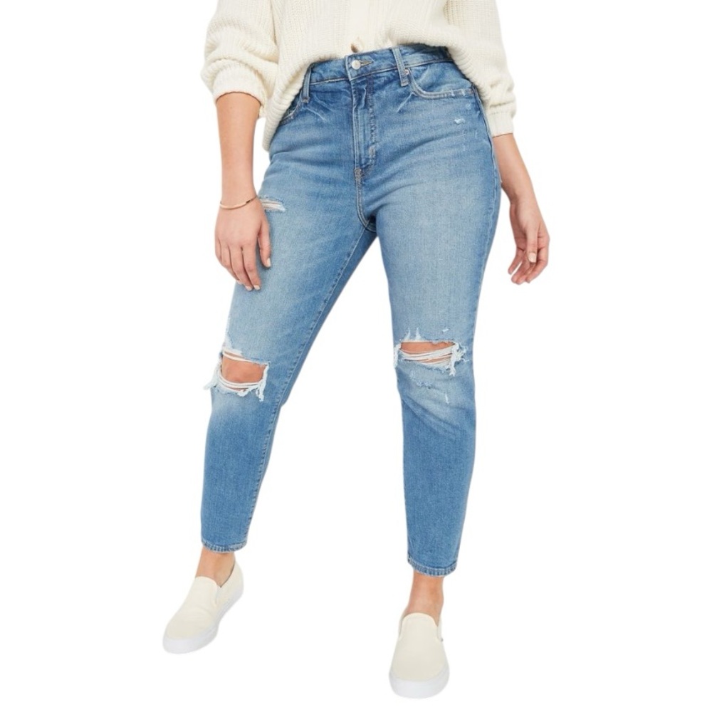 Old Navy High Waisted OG Straight Ripped Distress Jeans What a Dahlia 10 Petite
